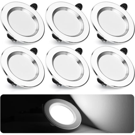 Extra Flat Recessed LED Spotlight 7W 700Lm Recessed Ceiling Lamp Cool White 6000K Bathroom Spotlight Aluminum Round Metal Pack of 6 for Living Room Bedroom