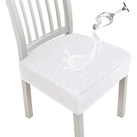 Diamond Lattice Waterproof Seat Covers for Dining Room Chairs, Stretch Kitchen Chair Covers for Dining Room, Seat Cushion Covers (White, 2 Pcs)