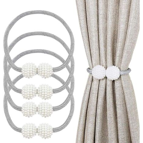 4 Pack 19" Magnetic Curtain Tiebacks with Magnetic Ball Decorative Curtain Holdbacks for Home Office Hotel Window Decor, Pretty and Fashionable, Grey (1/4)