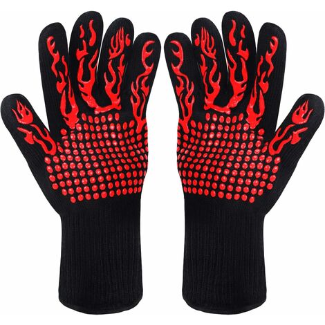 Barbecue Gloves, Oven Gloves, Non-Slip Silicone Oven Gloves Heat Resistant Up to 800°C EN407 Certified, BBQ Silicone Gloves for Cooking Baking Welding (Red)