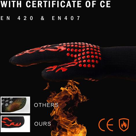 Barbecue Gloves, Oven Gloves, Non-Slip Silicone Oven Gloves Heat Resistant Up to 800°C EN407 Certified, BBQ Silicone Gloves for Cooking Baking Welding (Red)