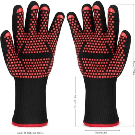 Barbecue Gloves, 1 Pair - Heat Proof Oven Gloves Up to 800°C, Heat Resistant Non-Slip Oven Gloves Kitchen Pot Holders for BBQ Grill Oven Kitchen and Fireplace