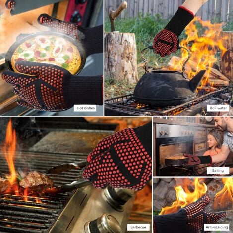 Barbecue Gloves, 1 Pair - Heat Proof Oven Gloves Up to 800°C, Heat Resistant Non-Slip Oven Gloves Kitchen Pot Holders for BBQ Grill Oven Kitchen and Fireplace