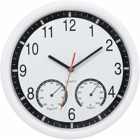 Quartz Stone Silent Wall Clock Accurate Thermometer Humidity Patio Indoor Outdoor Pool