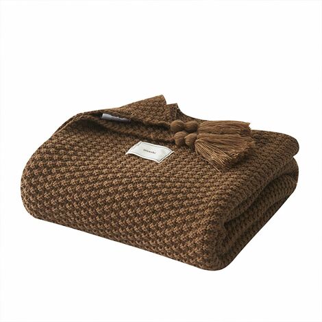 Knit Blanket Plaids Sofa Bedspread Table Mat Soft Warm Nordic Bed Throws with Handmade Fringe for Beach Picnic All Seasons (Brown,130 x 170cm) (1/5)