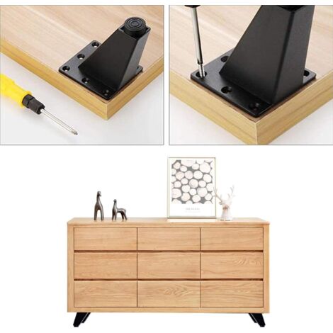 4 Pieces Furniture Legs, Aluminum Metal Oblique Furniture Legs, Sofa Leg Replacement for Cabinet Sofa Table Dresser, Mounting Screws Included, Black, 80mm