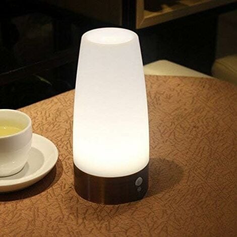 Table Lamp, Retro LED Night Light, Bedside Lamp with Wireless PIR Motion Sensor, Requires 3 AAA 1.5 V Batteries, Plastic, White Light, Round