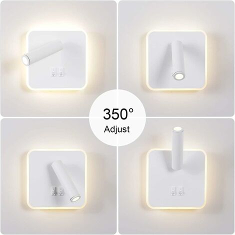 8W Modern LED Wall Light Wall Reading Light with 350° Swivel Switch 3W LED Wall Spotlight Indoor Wall Lamp for Bedroom Bedside Living Room Study Room, White 3000K