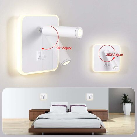 8W Modern LED Wall Light Wall Reading Light with 350° Swivel Switch 3W LED Wall Spotlight Indoor Wall Lamp for Bedroom Bedside Living Room Study Room, White 3000K