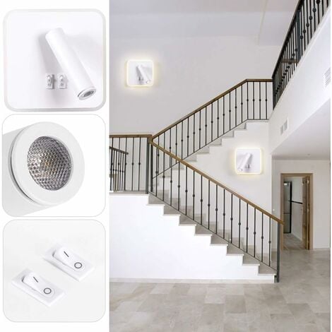 8W Modern LED Wall Light Wall Reading Light with 350° Swivel Switch 3W LED Wall Spotlight Indoor Wall Lamp for Bedroom Bedside Living Room Study Room, White 3000K