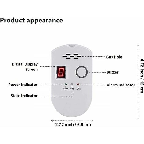 Gas Detector, LPG/Natural Gas/Coal Gas Leak Detector, Plug-in Sensor Monitor with Audible Alarm and LED Digital Display, Combustible Methane, Propane, Butane Gas Alarm