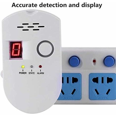 Gas Detector, LPG/Natural Gas/Coal Gas Leak Detector, Plug-in Sensor Monitor with Audible Alarm and LED Digital Display, Combustible Methane, Propane, Butane Gas Alarm