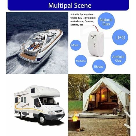 12V White Combustible LPG Natural Gas Leak Detector Propane Alarm Accessories For RV Van Boat Long Bright Buzzer Sound