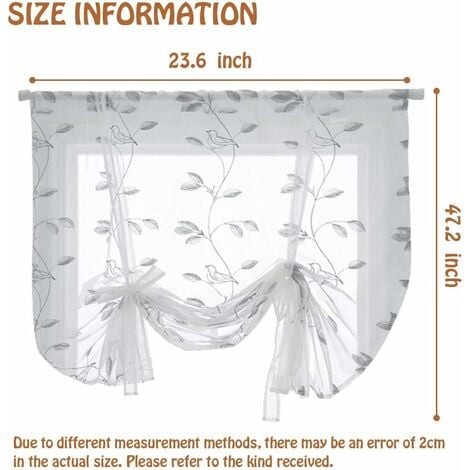 Roman Shades Voile Sheer Fabric Short Curtain for Small Window Bedroom Living Room Kitchen 60X120cm (White)