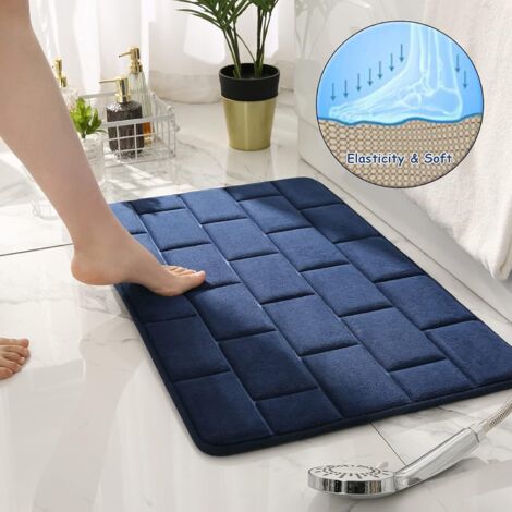 Non-Slip Memory Foam Bath Mat,Absorbent Bath Mats Washable Bath Mats Bathroom Shower Mat (Dark Blue, 50 x 80cm)