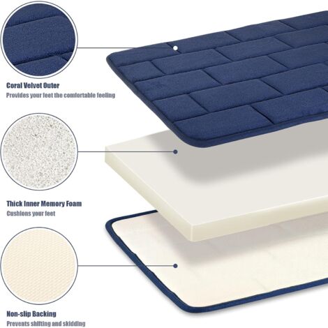 Non-Slip Memory Foam Bath Mat,Absorbent Bath Mats Washable Bath Mats Bathroom Shower Mat (Dark Blue, 50 x 80cm)