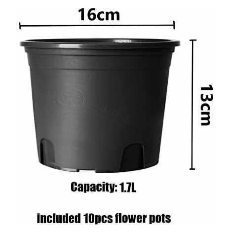 10Pcs Plastic Flower Pots, 16cm Thicken Plant Pots Plant Container Indoor Gardening Pot (Black)