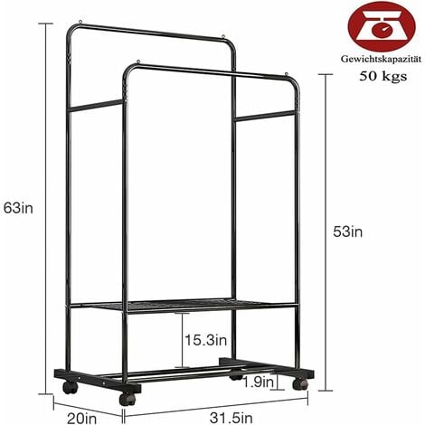 Clothes Rails Garment Rack with Wheels Double Clothes Rail Coat ...