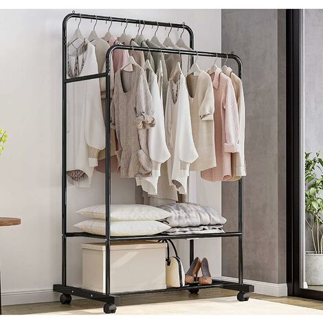 Clothes Rails Garment Rack with Wheels Double Clothes Rail Coat ...