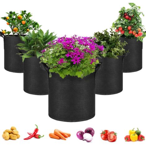 5-Pack 5 Gallons Non-woven Fabrics Grow Bags For Tomatoes Seed Breathable Plant Pots Potato Growing Vegetables Strawberry Biodegradable Fabric Planters-With Strengen and Lengthen Handle (1/5)