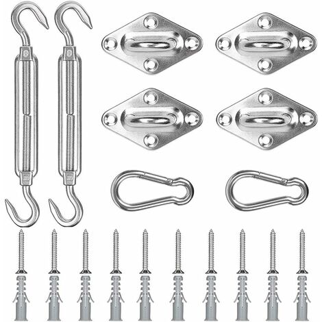 8Pcs Shade Sail Fixing Kit Shade Sail Mounting Kit Stainless Steel Accessories Hammock Hook Spring Hooks Wire Tensioner for Shade Sail Triangle Rectangle