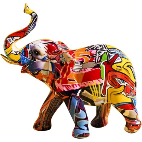 Elephant Decoration, Resin Animal Figurines, Modern Decoration Object Graffiti Sculpture, Decorative Elephant Statue for Home Decoration