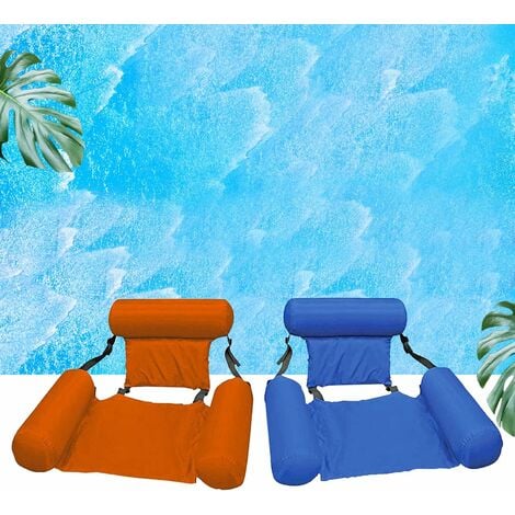 Swimming Pool Hammock Floating Bed Portable Folding Inflatable Water Mattress Beach Bed Water Sports Lounger for Adults Kids 2 Pack (Blue+Orange)