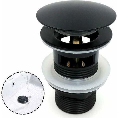 Black Sink Waste Basin, Large Area Pop-Up Chrome Pop-Up Drain, Automatic Pop-Up with Overflow Drain, Copper Pop-Up Spring Stopper Basin Sink for Bathroom, Wash Basin
