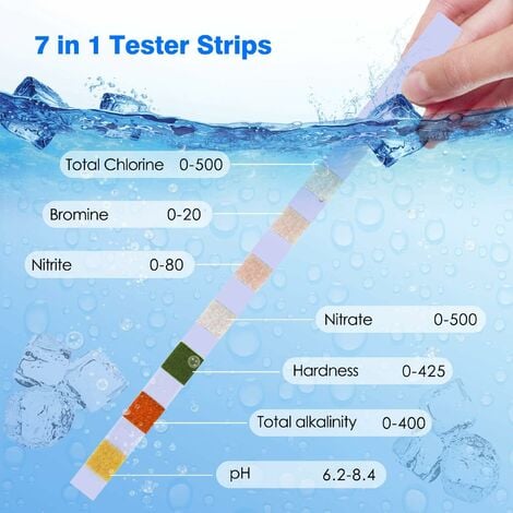 Pool Test Strips, 7 in 1 Pool Test Strips, 100 Pack Water Quality Test  Strips for