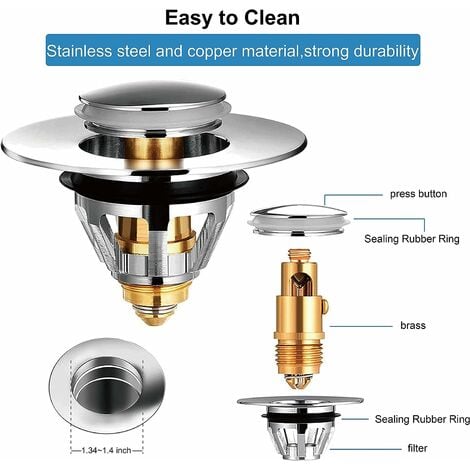 Universal stainless steel sink drain for 32 and 38 mm sink plugs (1 piece)