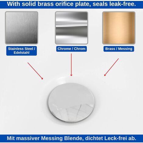 Bath Stopper, Ø 70 mm, with Double Seal, Height Adjustable, Universal Bath Stopper, Sink Valve, Hardened Brass with Chrome Finish, Rust Proof Bath Waste