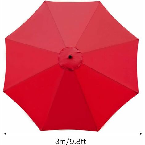 Parasol Replacement Cover, 8 Ribs, 3m, Waterproof, UV Resistant, Replacement Fabric, Red