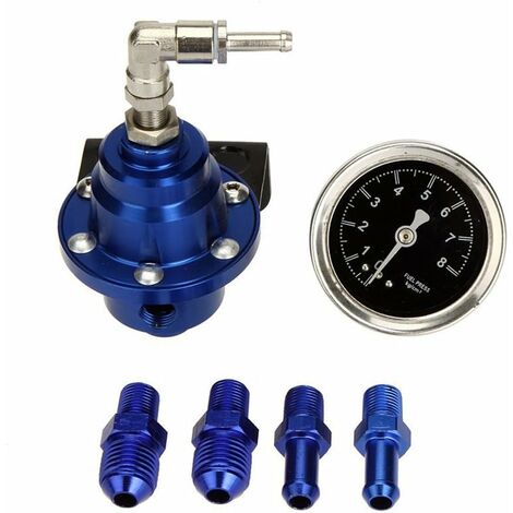 0-140 PSI Fuel Pressure Regulator, Universal Adjustable Fuel Pressure  Regulator Gauge Hose Kit(Blue)