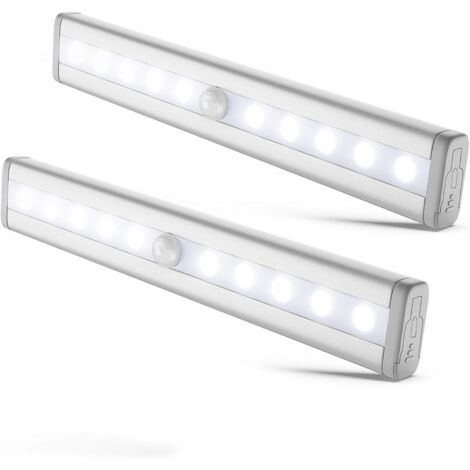 Tinor – Set of 2 LED night lights with motion detector – Self-adhesive cabinet lighting – 3000K warm white – 80 Lumens – Battery powered (AAA) (1/5)