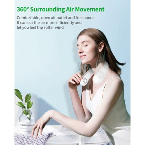 Neck Fan, 3 Speed Quiet Bladeless Portable Neck Fan, Mini USB Rechargeable, Suitable for Office, Family Travel, Outdoor Sports-White