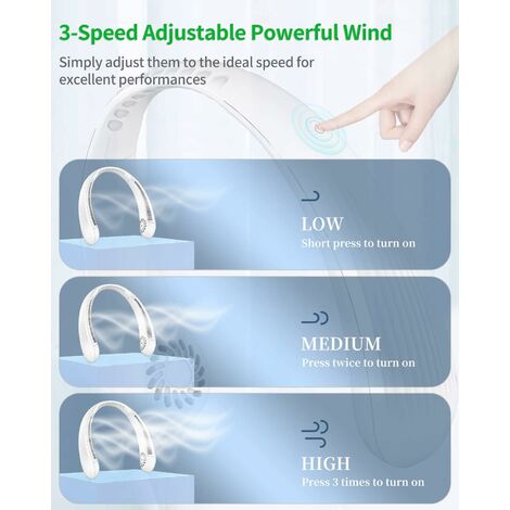 Neck Fan, 3 Speed Quiet Bladeless Portable Neck Fan, Mini USB Rechargeable, Suitable for Office, Family Travel, Outdoor Sports-White