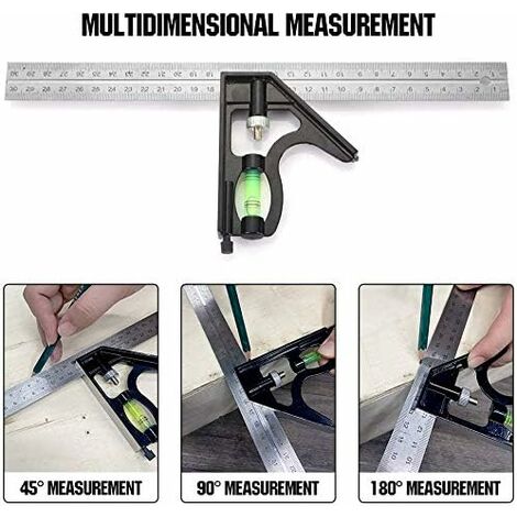 Stainless Steel Adjustable Combination Angle Ruler with Spirit Level,  Square Measuring Tools Woodworking Plotter Tool for