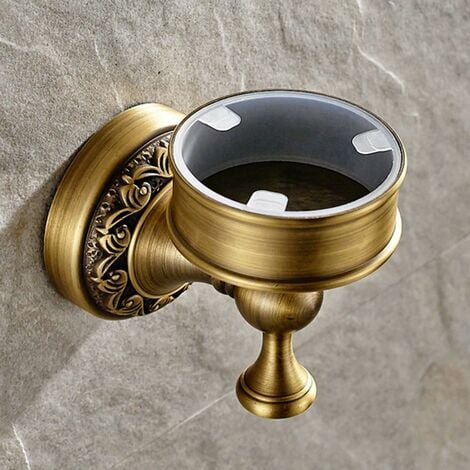 Bathroom Toilet Brush Holder Ceramic Retro Brass Toilet Brush Toilet Brush (Brush Included) Antique Brass Finish Bathroom Accessory Set Wall Mount（42x11cm）
