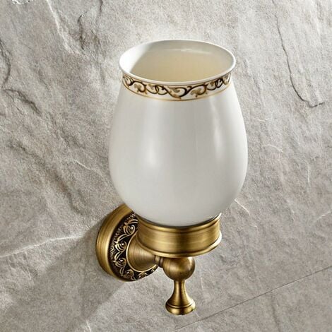 Bathroom Toilet Brush Holder Ceramic Retro Brass Toilet Brush Toilet Brush (Brush Included) Antique Brass Finish Bathroom Accessory Set Wall Mount（42x11cm）