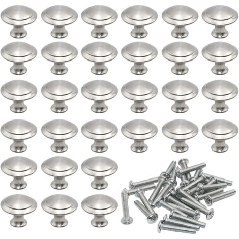 27mm Round Door Pulls 30 Pieces Brushed Stainless Steel Mushroom Shape Drawer Pulls Round Silver Kitchen Pulls with 30Pcs Screws for Furniture Such as Drawers Cupboards Cabinets (1/5)