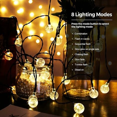 Solar String Lights, 9M 50 LED String Lights Outdoor and Indoor 8 Modes IP65 Waterproof, USB String Lights for Christmas, Party, Garden, Patio, Balcony, Trees, Weddings（warm white）