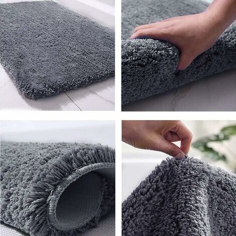 Extra Thick Anti-Slip Absorbent Bath Mat Bathroom Shower Floor Mat Chenille Machine Washable (Grey, 60x90cm)