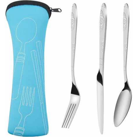 Foldable Camping Cutlery, 2 Sets Stainless Steel Camping Tableware,  Lightweight Knife Fork Spoon With Carry Bag For Camping Travel Hiking  Picnic