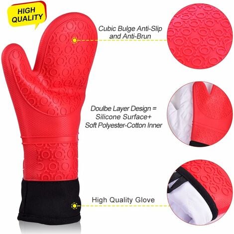 Kitchen Oven Glove High Heat Resistant 500 Degree Extra Long Oven Mitts and  Potholder with Non-Slip Silicone Surface