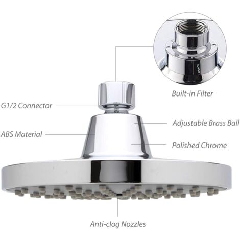 6 Inch High Pressure Shower Head G1/2 Rain Showerhead Adjustable ...
