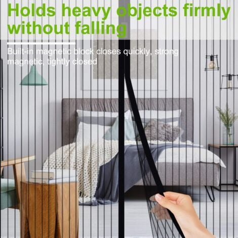 Magnetic Fly Screen Door Keep Insects Out Mosquito Door Screen Easy to Install without Drilling Top-to-Bottom Seal Automatically for Balcony Sliding Living Room Children's Room, 90x210 cm