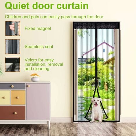 Magnetic Fly Screen Door Keep Insects Out Mosquito Door Screen Easy to Install without Drilling Top-to-Bottom Seal Automatically for Balcony Sliding Living Room Children's Room, 90x210 cm
