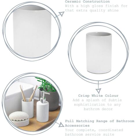 Housewares Toothbrush Tumbler - Glazed Ceramic Bathroom Cup - White