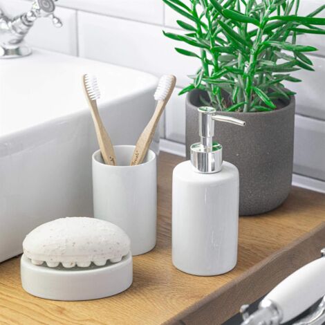 Housewares Toothbrush Tumbler - Glazed Ceramic Bathroom Cup - White