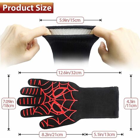 BBQ Gloves Grilling Gloves Extreme Heat Resistant High Temperature Barbecue Gloves High Up To 1472℉ Heat Proof Gloves Suitable For Kitchen And Outdoor Barbecue Tools Cooking (6 Red, 1 Pair)